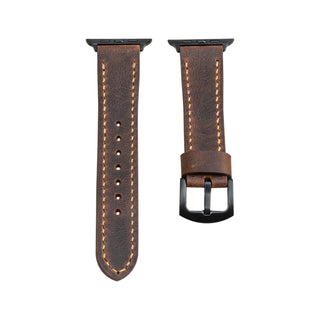 Crazy Kahve  Dikişli Apple Watch Deri Kordon - Camel İp