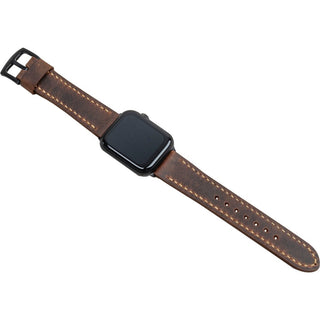 Crazy Kahve  Dikişli Apple Watch Deri Kordon - Camel İp
