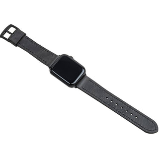Asfalt Dikişli Apple Watch Deri Kordon - Siyah İp
