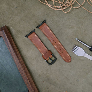 Tütün Dikişli Apple Watch Deri Kordon - Camel İp