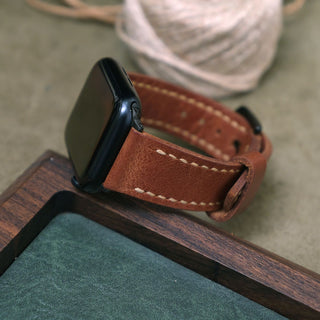 Tütün Dikişli Apple Watch Deri Kordon - Camel İp