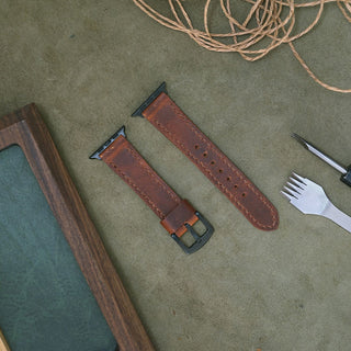 Frisco Kahve Dikişli Apple Watch Deri Kordon - Kahve İp