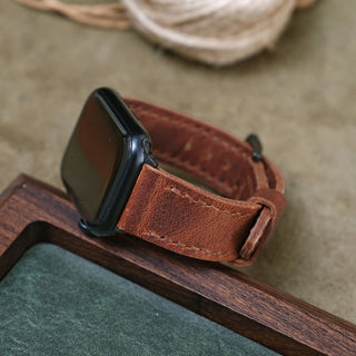 Frisco Kahve Dikişli Apple Watch Deri Kordon - Kahve İp