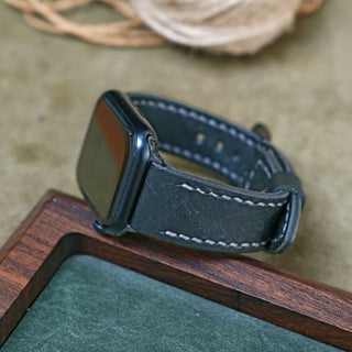 Pueblo Siyah Dikişli Apple Watch Deri Kordon - Gri İp