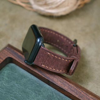 Pueblo Kahve Dikişli Apple Watch Deri Kordon - Kahve İp