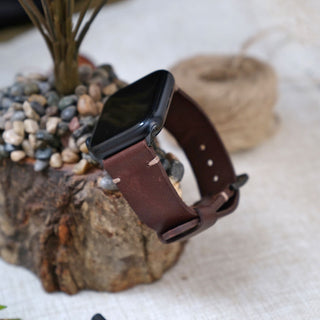 Kahve Spor Apple Watch Deri Kordon - Bej İp