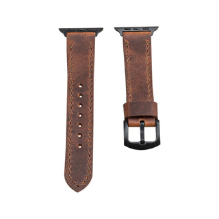Frisco Kahve Dikişli Apple Watch Deri Kordon - Kahve İp