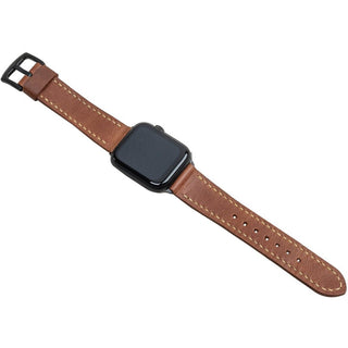 Tütün Dikişli Apple Watch Deri Kordon - Camel İp